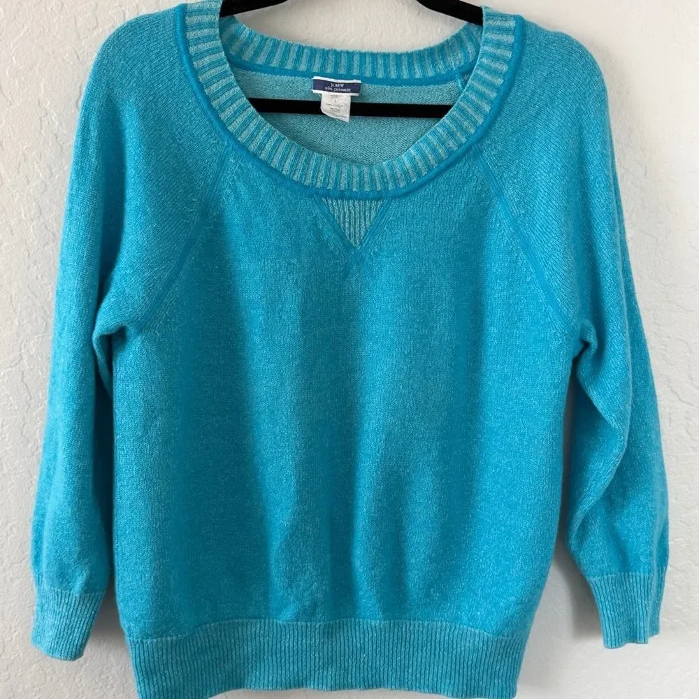 J. Crew Cashmere Teal Blue Crew Neck Pullover Sweater Women's Size Large